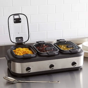 Imagen 5 de Amazon Basics Olla de Cocción Lenta Triple de Acero Inoxidable Cepillado 3 x 2.5 Cuartos de Galón (aprox. 2.8L cada una)