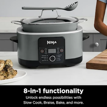 Imagen 2 de Ninja MC1001 Foodi PossibleCooker PRO 8.5 Quart Multi-Cooker, Sea Salt Grey, with Glass Lid & Integrated Spoon, Nonstick Oven Safe Pot