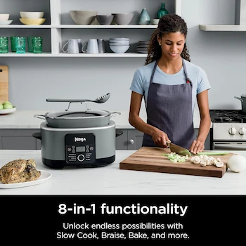 Imagen 3 de Ninja MC1001 Foodi PossibleCooker PRO 8.5 Quart Multi-Cooker, Sea Salt Grey, with Glass Lid & Integrated Spoon, Nonstick Oven Safe Pot