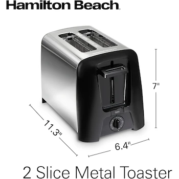 Imagen 2 de Hamilton Beach 22614Z Tostador de 2 Rebanadas, Color Negro con Plata, Dimensiones 28,7 x 16,26 x 17,78 cm