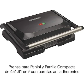 Imagen 2 de Proctor Silex Prensa para Panini y Parrilla Compacta, Negra, Modelo 25440, Superficie de Cocción 451.61 cm², Capacidad para 2 Sándwiches Gruesos, Dimensiones 25.9 cm Profundidad x 29.7 cm Ancho x 9.9 cm Altura