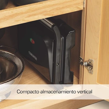 Imagen 4 de Proctor Silex Prensa para Panini y Parrilla Compacta, Negra, Modelo 25440, Superficie de Cocción 451.61 cm², Capacidad para 2 Sándwiches Gruesos, Dimensiones 25.9 cm Profundidad x 29.7 cm Ancho x 9.9 cm Altura