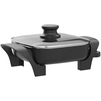 Imagen 4 de Elite Gourmet EG808 - Sartén Eléctrica Negra de 8 x 8 x 2 Pulgadas con Tapa Ventilada de Vidrio Templado, 600 W, Peso 3.4 Libras, Dimensiones 8 x 8 x 4 Pulgadas