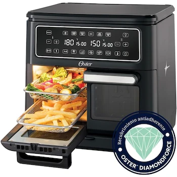Imagen 2 de Oster Freidora de Aire Flex, 2 Zonas de Cocción Independientes, 11 L, 10 Programas Automáticos, Recubrimiento DiamondForce, 5 Accesorios, Color Negro, Modelo CKSTAF11MCDDF-013