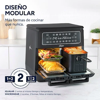 Imagen 3 de Oster Freidora de Aire Flex, 2 Zonas de Cocción Independientes, 11 L, 10 Programas Automáticos, Recubrimiento DiamondForce, 5 Accesorios, Color Negro, Modelo CKSTAF11MCDDF-013