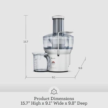 Imagen 2 de Breville BJE200XL - Extractor de Zumo Compacto, Color Blanco, 700 W, Capacidad 25 Onzas Líquido, Contenedor Pulpa 1.6 qt, Dimensiones 24.99 x 23.01 x 40.01 cm, Peso 3.8 kg