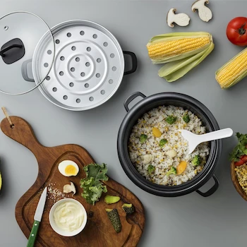 Imagen 2 de Aroma ARC-743-1NG Arrocera y Vaporizador de Alimentos, 3 Tazas (Sin Cocinar) / 6 Tazas (Cocinado), Blanco, Paquete de 1