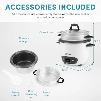 Imagen 3 de Aroma ARC-743-1NG Arrocera y Vaporizador de Alimentos, 3 Tazas (Sin Cocinar) / 6 Tazas (Cocinado), Blanco, Paquete de 1