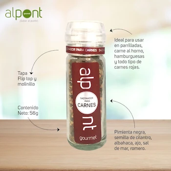Imagen 3 de Alpont Sazonador para Carnes, 40 g, Fabricante: Alimentos Al Punto, País de Origen: México, Altura del Artículo: 11.5 cm, ASIN: B07F459HZ3