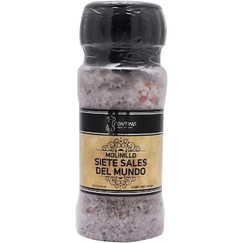 Imagen de referencia para Pontino Condimento Siete Sales del Mundo Molinillo, 650 g: Mezcla de Sal Rosa del Himalaya, Sal Roja de Hawái, Sal Virgen del Mar de Cortés, Sal de Mar, Sal Negra del Himalaya, Sal Gris de Francia y Sal Negra de Hawái