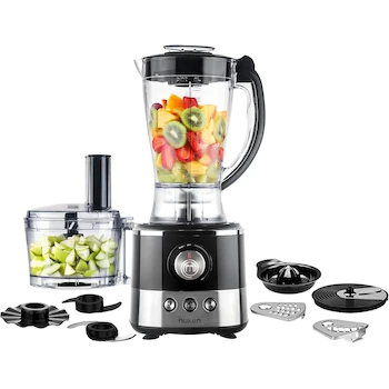 Imagen de referencia para Hukën x MasterChef Sistema de Cocina Chef Deluxe, Modelo MK-BSY-650, Color Negro, Acabados de Acero Inoxidable, Capacidad Jarra Licuadora 1.75L, Tazón Procesador 1.2L, Dimensiones 19x19x44 cm