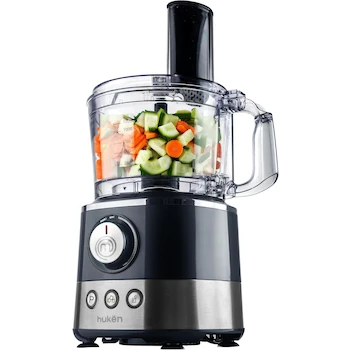 Imagen 3 de Hukën x MasterChef Sistema de Cocina Chef Deluxe, Modelo MK-BSY-650, Color Negro, Acabados de Acero Inoxidable, Capacidad Jarra Licuadora 1.75L, Tazón Procesador 1.2L, Dimensiones 19x19x44 cm