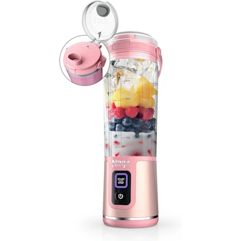 Imagen 1 de Ninja Blast Batidora Portátil Sin Cable, 18 Onzas, Licuadora Personal para Batidos y Smoothies, Color Rosado, Modelo BC151PK, Capacidad 532 ml, Dimensiones 3.54 pulg D x 3.54 pulg W x 10.71 pulg H