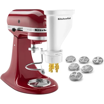 Imagen 3 de KitchenAid KSMPEXTA Gourmet Pasta Press Attachment with 6 Interchangeable Pasta Plates for Stand Mixers, Acero Inoxidable, Dimensiones 14.5L x 12.2An x 21.3Alt cm, Peso 2.7 Libras