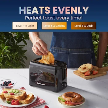 Imagen 2 de Elite Gourmet ECT1027B Tostador Negro de 2 Rebanadas con Ranuras Extra Anchas de 1.25 Pulgadas, Dimensiones 5.75 x 9.25 x 6.25 Pulgadas