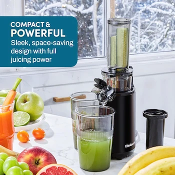Imagen 3 de Elite Gourmet EJX600 - Exprimidor Lento de Masticación Compacto y Pequeño que Ahorra Espacio, Extractor de Jugo Prensado en Frío, Color: Gris Carbón, Capacidad de Taza: 16 Onzas, Tamaño: 8.3 cm Ancho x 8.3 cm Profundidad x 30.5 cm Alto
