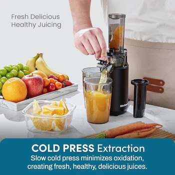 Imagen 4 de Elite Gourmet EJX600 - Exprimidor Lento de Masticación Compacto y Pequeño que Ahorra Espacio, Extractor de Jugo Prensado en Frío, Color: Gris Carbón, Capacidad de Taza: 16 Onzas, Tamaño: 8.3 cm Ancho x 8.3 cm Profundidad x 30.5 cm Alto