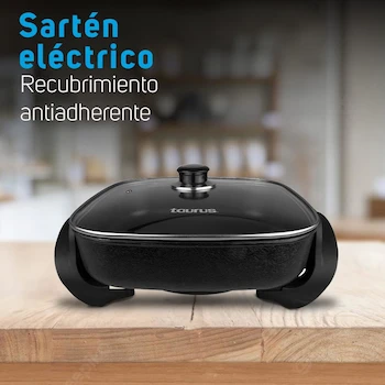 Imagen 4 de TAURUS ODISEO | Sartén Eléctrico Negro | Rectangular | 2.5 Litros | 30 cm | Altura 16 cm | Tapa de Vidrio Refractario | Recetario Incluido