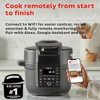 Imagen 2 de Instant Pot Duo Crisp Ultimate Tapa con WIFI, Freidora de Aire 13 en 1 y Olla de Presión, 6.5 Quart / 6 Litros, Negro