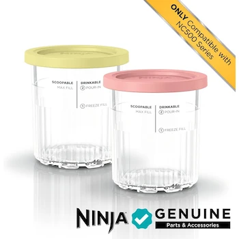 Imagen 2 de Ninja XSKPNTLD2 CREAMi - Pintas y tapas de lujo de 24 oz, paquete de 2, compatibles con fabricantes de helados Ninja Creami Deluxe de la serie NC500, tapas de coral y amarillo