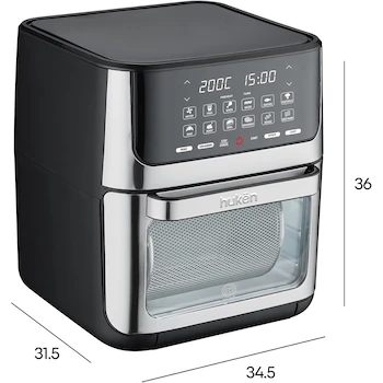 Imagen 3 de Hukën x MasterChef Horno + Freidora de Aire BAKE N’ FRY 12 L con Panel Touch Doble Pantalla LED, Puerta Desmontable, Ventana con Luz, 5 Accesorios y Recetario