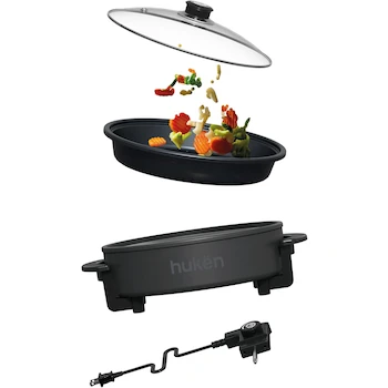 Imagen de referencia para Hukën x MasterChef Sartén Eléctrico GRILL+ Desmontable 30 cm, Modelo MK-EG-D30, Color Negro, Dimensiones 34,8 x 34,5 x 12,5 cm