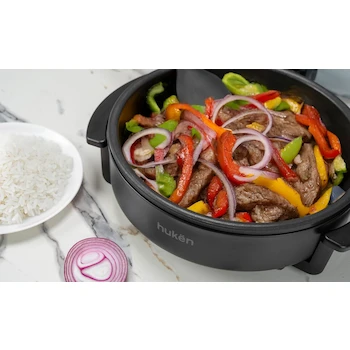 Imagen 2 de Hukën x MasterChef Sartén Eléctrico GRILL+ Desmontable 30 cm, Modelo MK-EG-D30, Color Negro, Dimensiones 34,8 x 34,5 x 12,5 cm