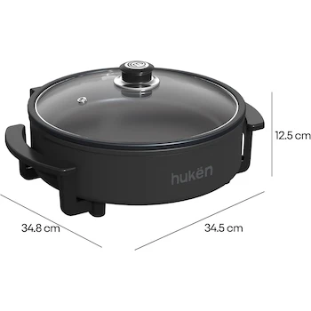 Imagen 3 de Hukën x MasterChef Sartén Eléctrico GRILL+ Desmontable 30 cm, Modelo MK-EG-D30, Color Negro, Dimensiones 34,8 x 34,5 x 12,5 cm