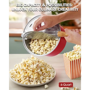Imagen 5 de Cook N Home Modelo 02699 Popcorn Popper con Manivela, Capacidad 6 Cuartos de Galón, Aluminio, Color Rojo