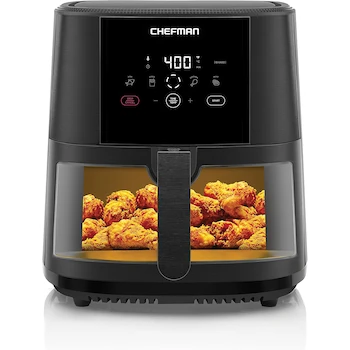 Imagen de referencia para Chefman Freidora de Aire Modelo RJ38-SQPF-8TW-MX Color Negro Capacidad 7.5 L Dimensiones 43.18 x 37.08 x 42.16 cm Peso 7.3 kg Material Aluminio y Plástico ASIN B0BMCQ6CKG
