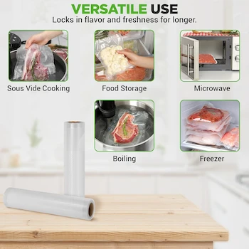 Imagen 3 de NutriChef Two 8" x 10' 4 mil Commercial Grade Vacuum Sealer Food Storage Rolls - 2 Pack - Create Your Own Size Bags for NutriChef and Other Brands