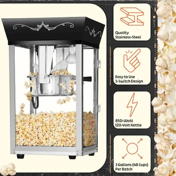 Imagen 3 de 6092 Great Northern Máquina de Palomitas de Maíz Estilo Antiguo Matinee, 8 oz (227 g), Color Negro