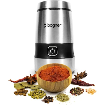 Imagen 5 de Bogner Molino Eléctrico para Café de Grano, Frutos Secos y Cualquier Tipo de Especias con Mecanismo de Trituración en Acero Inoxidable, Modelo BCG01, Color Plata, Capacidad 85 Gramos, Dimensiones 11,43 x 11,94 x 20,78 cm
