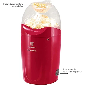 Imagen 3 de TAURUS POP N´CORN Máquina de Palomitas, Palomera a Base de Aire Caliente, Sin Aceite, con Taza Medidora, Color Rojo