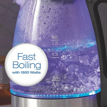 Imagen 3 de Hamilton Beach Hervidor Eléctrico de 1.7 L, Caldera de Agua y Calentador, Vidrio Transparente, Modelo 40864, Servicio Inalámbrico