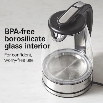 Imagen 4 de Hamilton Beach Hervidor Eléctrico de 1.7 L, Caldera de Agua y Calentador, Vidrio Transparente, Modelo 40864, Servicio Inalámbrico