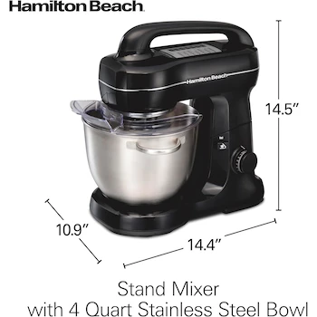 Imagen 3 de Hamilton Beach 63391 Batidora de Pie Stand Mixer, Color Negro, Tazón de Acero Inoxidable 4 Quart (3.8 Litros), 7 Velocidades