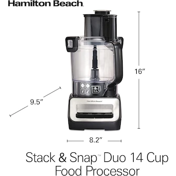 Imagen 2 de Hamilton Beach Stack & Snap Procesador de Alimentos y Cortador de Verduras 14 Tazas + 4 Tazas Mini Tazón Modelo 70585 Color Negro