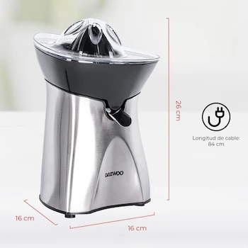 Imagen 3 de Exprimidor de Cítricos Daewoo, 2 Conos Intercambiables, Color Gris, Modelo DJE-5578, Capacidad 500 Mililitros, Dimensiones 18x18x29 cm