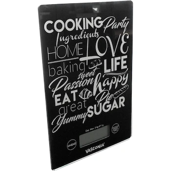 Imagen de referencia para Vasconia 4035353 Báscula Digital para Cocina de Vidrio Templado, Capacidad 5 kg, Color Negro