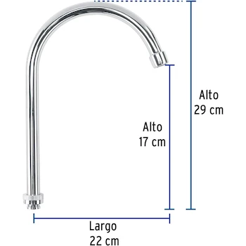 Imagen 2 de Foset Basic CR-321, Cuello de Repuesto para Mezcladora de Fregadero, Color Cromo, Acero Inoxidable, Dimensiones 25.53 x 32.2 x 12.7 cm, Peso 270 g
