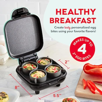 Imagen 2 de Dash DBBM450GBAQ08 Deluxe Sous Vide Style Egg Bite Maker, 4 Moldes Individuales de Silicona, Color Aqua