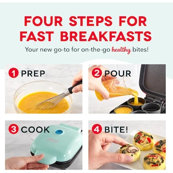 Imagen 4 de Dash DBBM450GBAQ08 Deluxe Sous Vide Style Egg Bite Maker, 4 Moldes Individuales de Silicona, Color Aqua