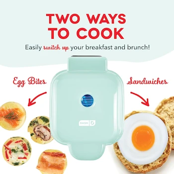 Imagen 5 de Dash DBBM450GBAQ08 Deluxe Sous Vide Style Egg Bite Maker, 4 Moldes Individuales de Silicona, Color Aqua