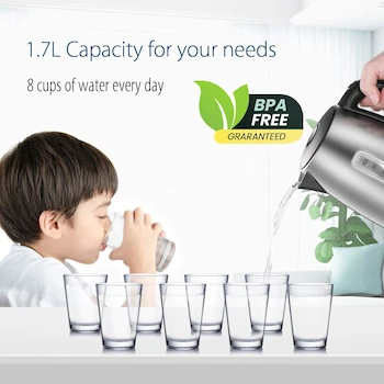 Imagen 3 de COMFEE' Hervidor Eléctrico de Acero Inoxidable, Hervidor Eléctrico y de Agua Caliente de 1,7 Litros, Inalámbrico, Modelo CKE06L1EBASK, Color Acero Inoxidable