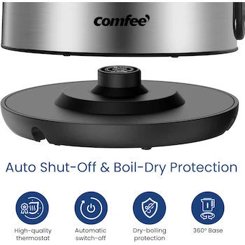 Imagen 4 de COMFEE' Hervidor Eléctrico de Acero Inoxidable, Hervidor Eléctrico y de Agua Caliente de 1,7 Litros, Inalámbrico, Modelo CKE06L1EBASK, Color Acero Inoxidable