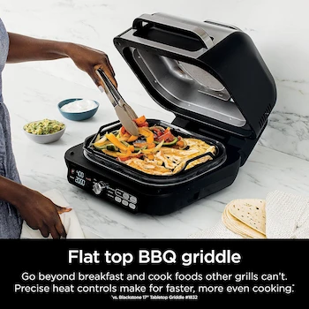 Imagen 4 de Ninja - Combinación de parrilla y plancha Foodi Smart XL Pro IG651 para interiores, negro, con parrilla de 9 x 12 pulgadas, plancha plana de 12 pulgadas, canasta de 4 qt, dimensiones 15.7 x 17.4 x 11.63 pulgadas