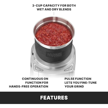 Imagen 4 de Waring Commercial WSG60 - Molinillo de Especias de 3 Tazas, Incluye 2 Cuencos de Acero Inoxidable, Modelo WSG60, Capacidad 3 Tazas