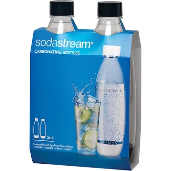Imagen de referencia para SodaStream Botellas de Carbonatación Delgadas Negras, Paquete de 2 Unidades Individuales, Capacidad 1 Litro, Modelo 1741220010, ASIN B01AHEAE3G, Color Negro, Material Plástico, Dimensiones 28 cm Alto x 17 cm Ancho