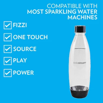 Imagen 2 de SodaStream Botellas de Carbonatación Delgadas Negras, Paquete de 2 Unidades Individuales, Capacidad 1 Litro, Modelo 1741220010, ASIN B01AHEAE3G, Color Negro, Material Plástico, Dimensiones 28 cm Alto x 17 cm Ancho